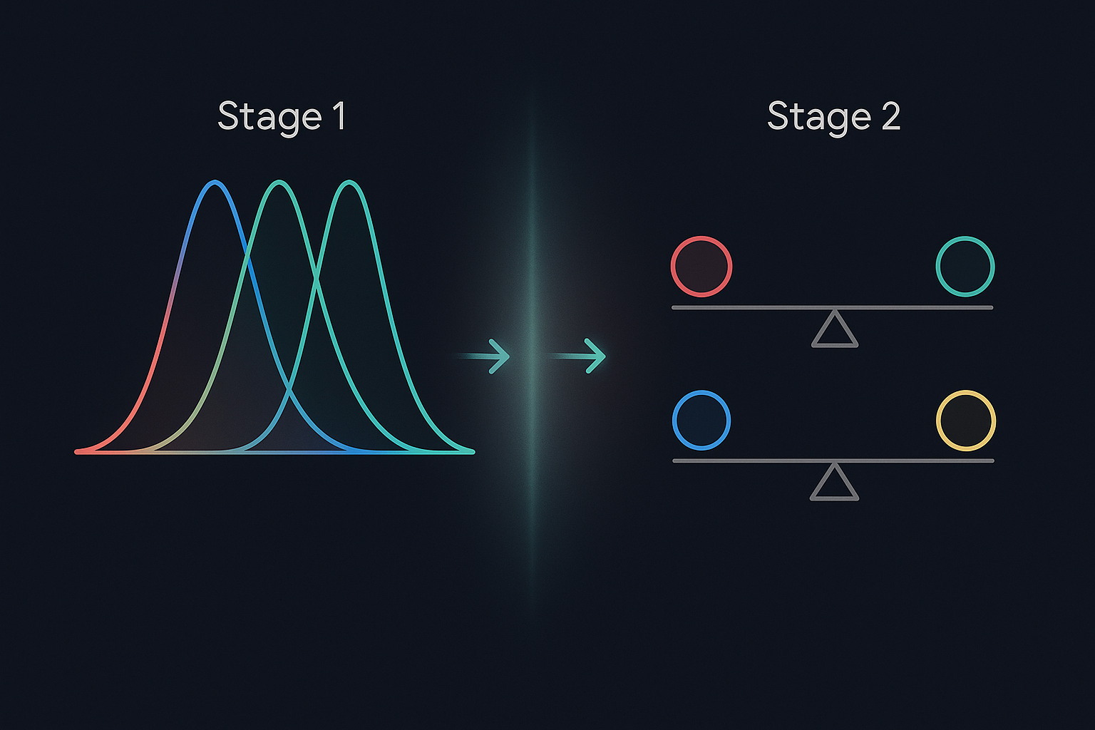 Diagram illustrating the two-stage model of color vision, showing cone responses feeding into opponent-process channels where forbidden color suppression occurs