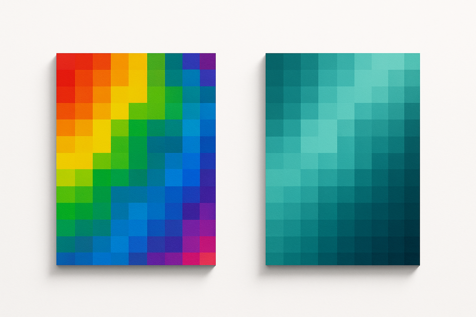 Side-by-side comparison of a rainbow heatmap versus a perceptually uniform teal heatmap showing the same data pattern, demonstrating how rainbow colors create false visual bands