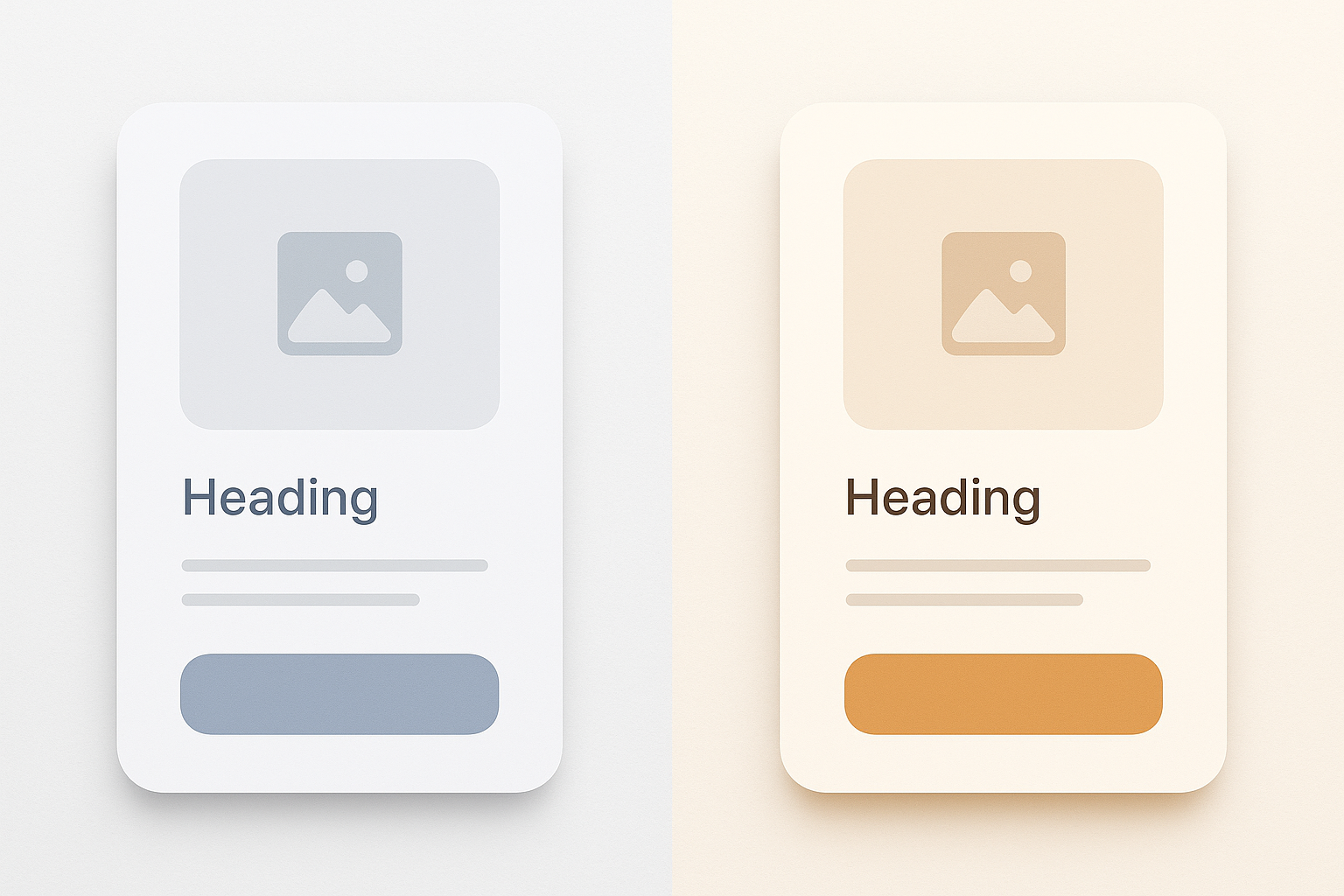 Side-by-side comparison of a UI card in cool blue-gray tones versus warm golden-hour tones, showing the dramatic emotional difference between the two color approaches.