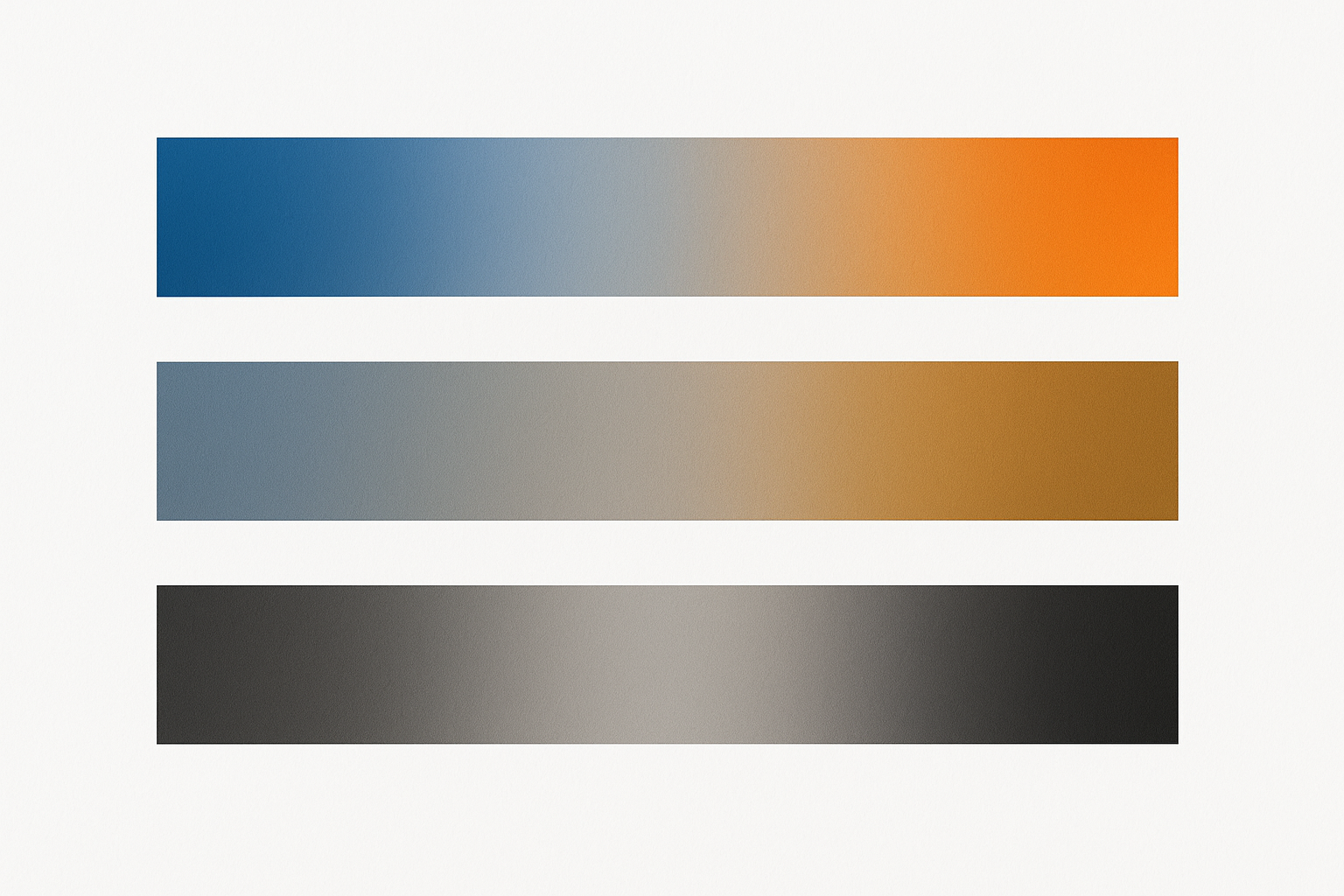 A blue-to-orange diverging palette shown under normal vision, deuteranopia simulation, and grayscale, demonstrating that the palette remains distinguishable across all three conditions.