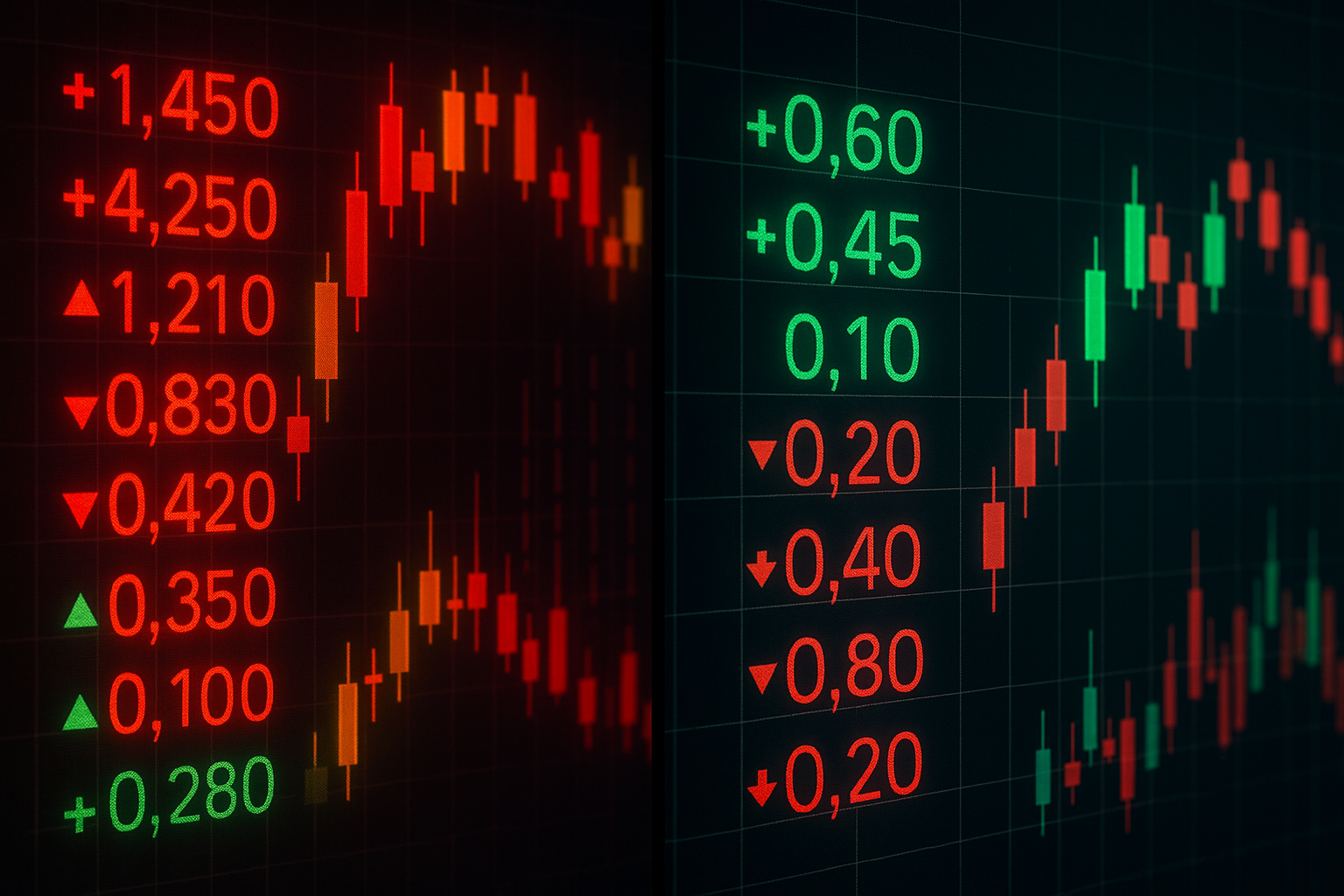 Side-by-side comparison of Chinese and Western stock market displays showing opposite color conventions, with red indicating gains in China and losses in Western markets