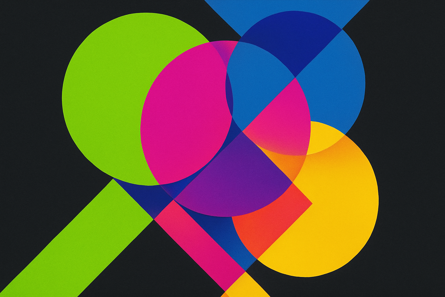 Abstract visualization of clashing high-saturation colors creating visual tension through overlapping geometric shapes, illustrating how adversarial color relationships demand sustained viewer attention.