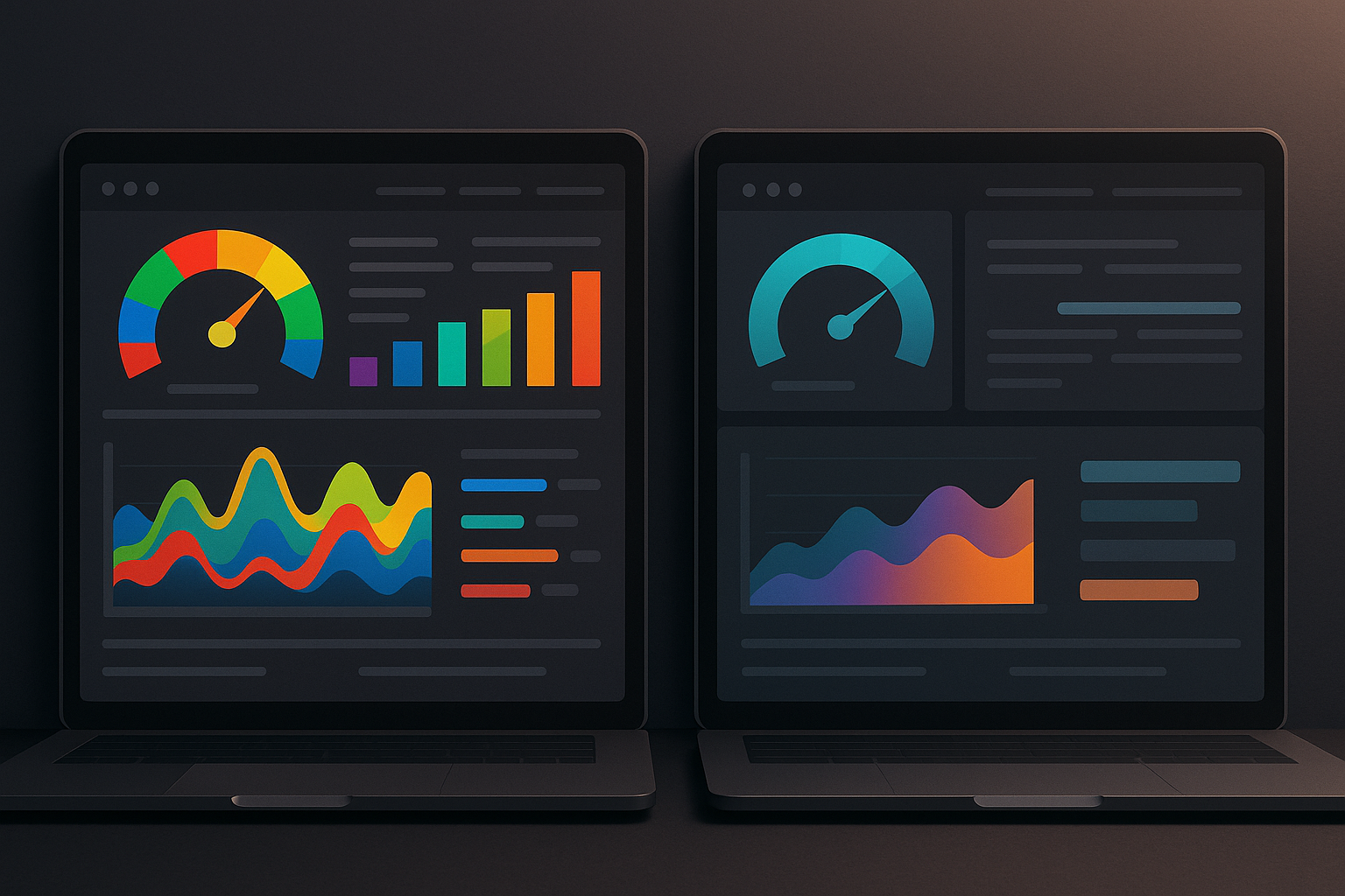 Before and after dashboard mockup comparing a rainbow-colored data visualization with a redesigned version using perceptually uniform OKLCH-based color palettes