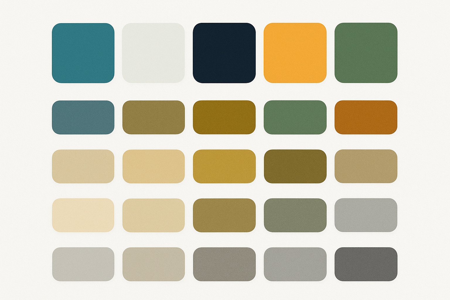 Five-color UI palette displayed in normal vision and simulated through all four types of color vision deficiency, demonstrating that the colors remain distinguishable across deuteranopia, protanopia, tritanopia, and achromatopsia.
