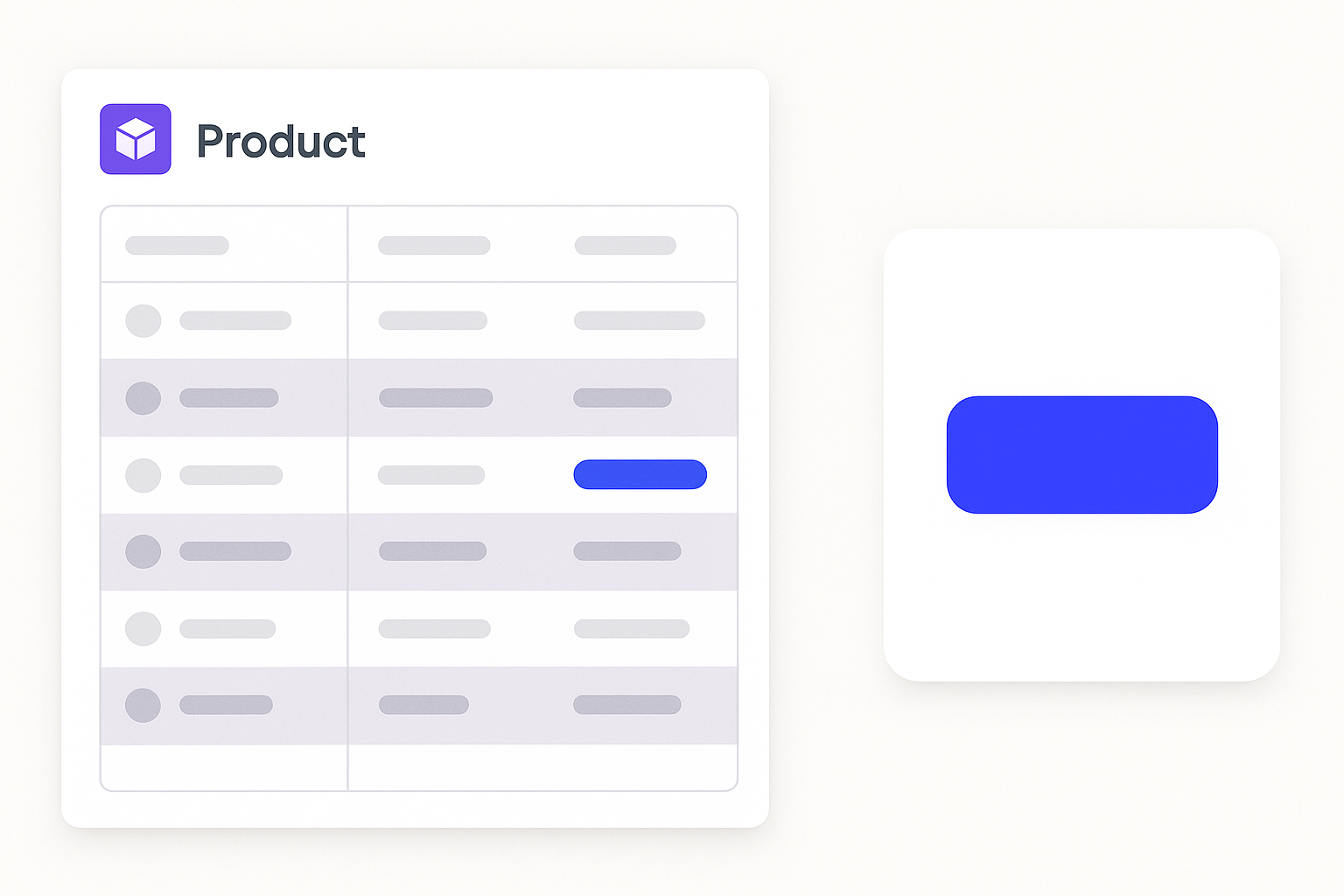 Side-by-side comparison showing an indigo button appearing vibrant in isolation on white but washed out when embedded in a violet-gray data table environment