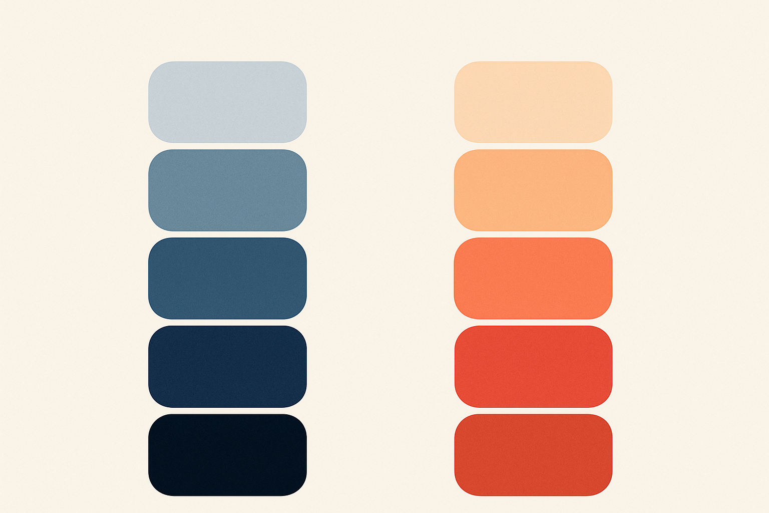 Side-by-side comparison of cool navy gradient swatches and warm coral palette swatches, illustrating the contrasting color strategies of different wellness apps.
