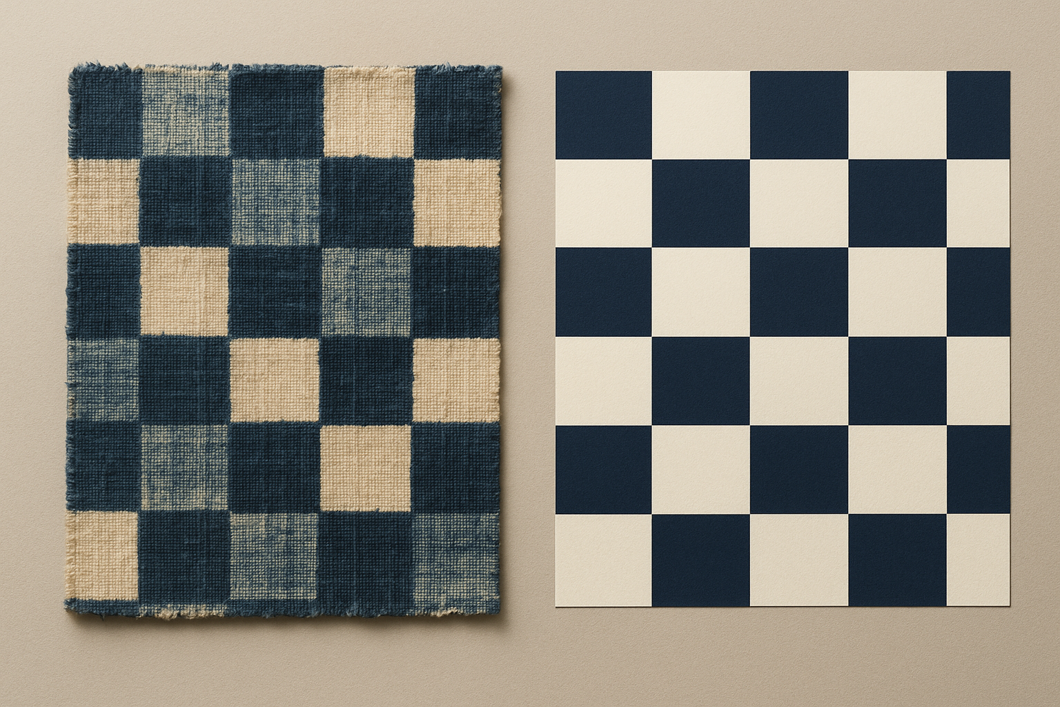 A side-by-side comparison of the traditional Edo-period ichimatsu textile pattern with its irregular handwoven quality alongside the mathematically regularized modern geometric version used in the Tokyo 2020 identity.