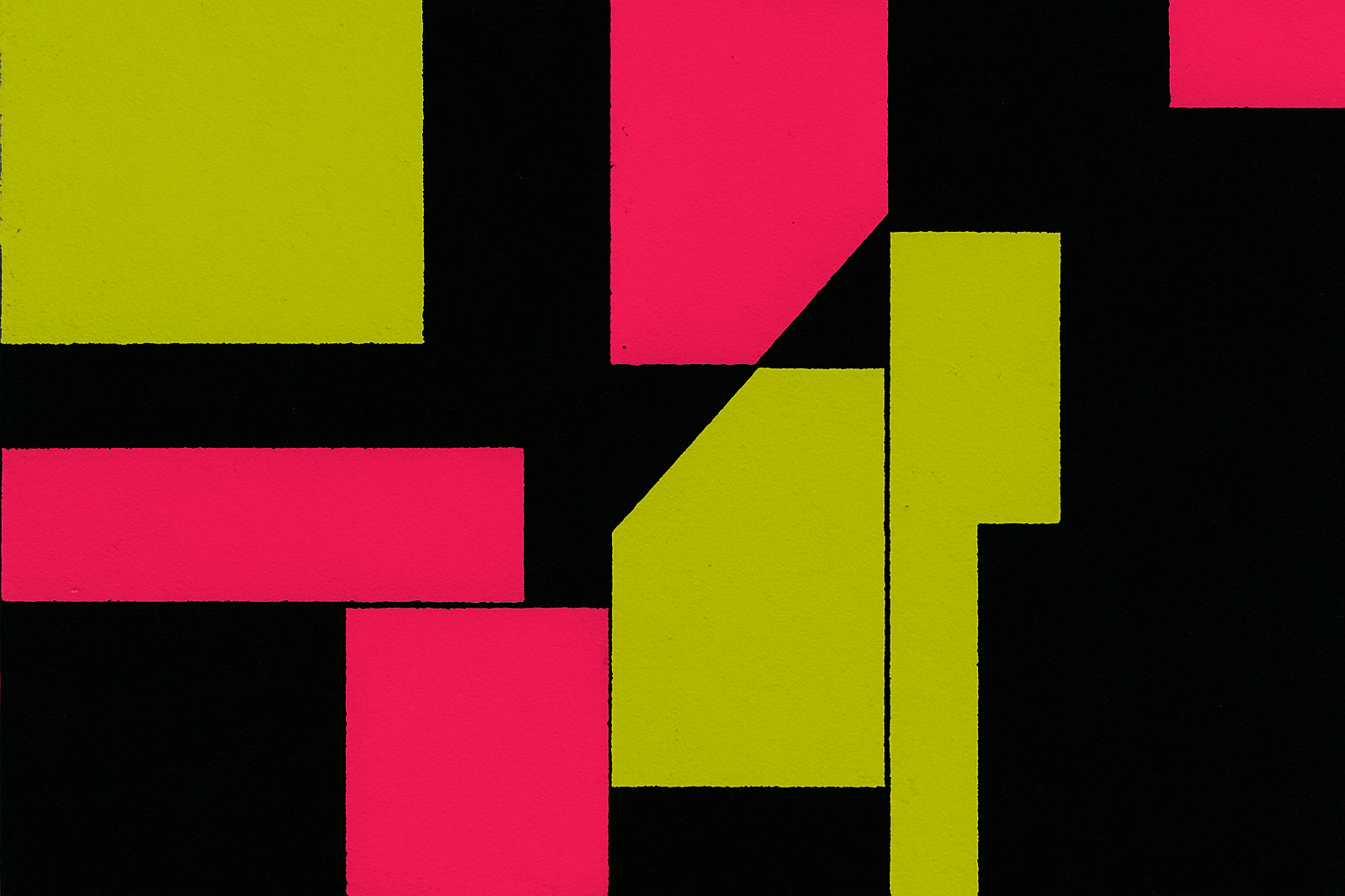 An abstract digital composition in brutalist web design style featuring clashing blocks of chartreuse green, hot pink, and deep black arranged in a deliberately raw and confrontational layout.
