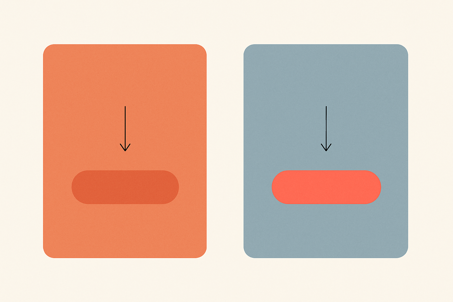 Comparison diagram showing how a CTA button appears muted on a warm background but vibrant on a cool desaturated background, demonstrating how simultaneous contrast can be used as a design tool.