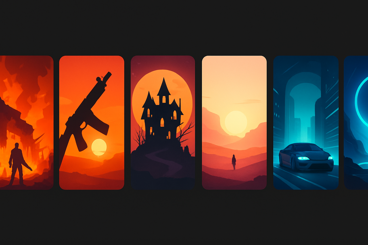 A row of thumbnails organized by color temperature from warm to cool, showing the correlation between color and genre signaling